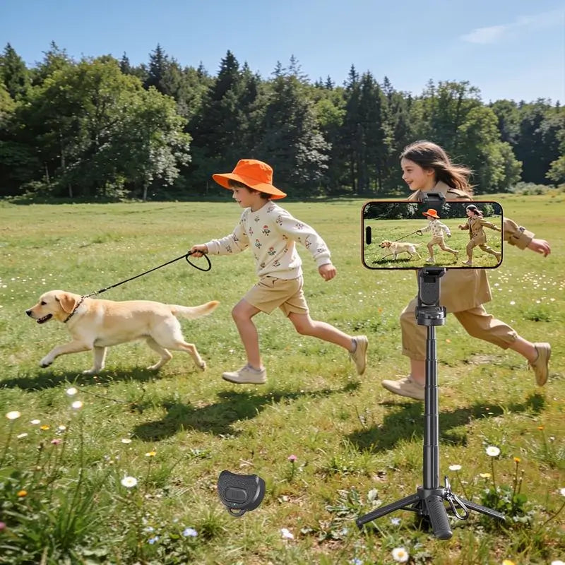 Mini selfie stick 4 en 1 con tripié Bluetooth, giro 360° y control remoto para selfies, vlogs, videollamadas y fotos en cualquier lugar
