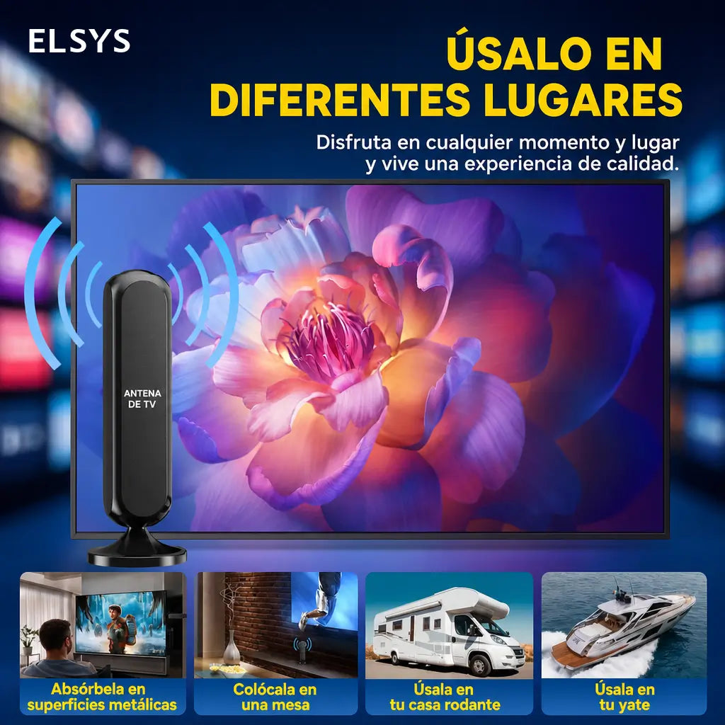 Antena digital interior para Smart TV con señal 360° amplificada, recepción 4K HD y fácil instalación en departamentos sin mensualidades