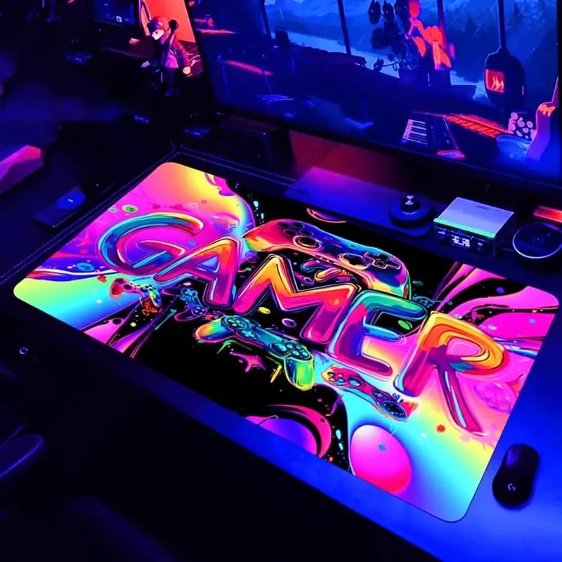 Mouse Pad Gamer Grande, Tapete para Mouse Acolchado Reactivo a Luz UV, Base de Goma Antiderrapante