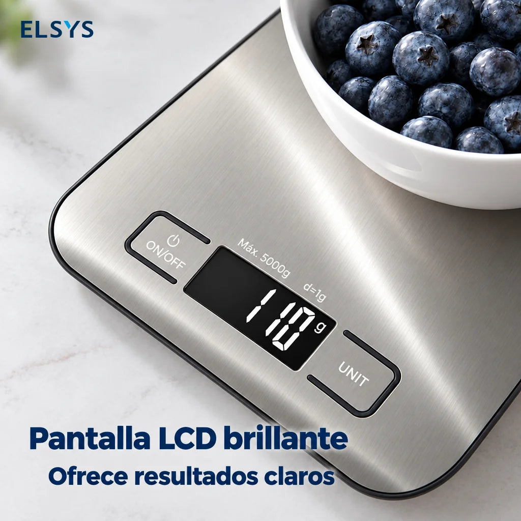 Báscula digital de cocina con tara y precisión de 1 g