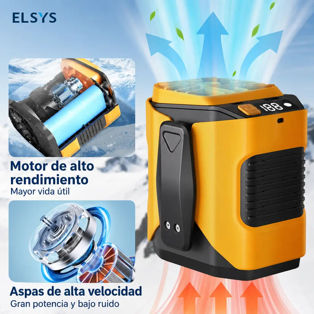 Ventilador personal manos libres con 10 velocidades, motor brushless y carga USB-C para obra, jardín, bici y camping en días calurosos