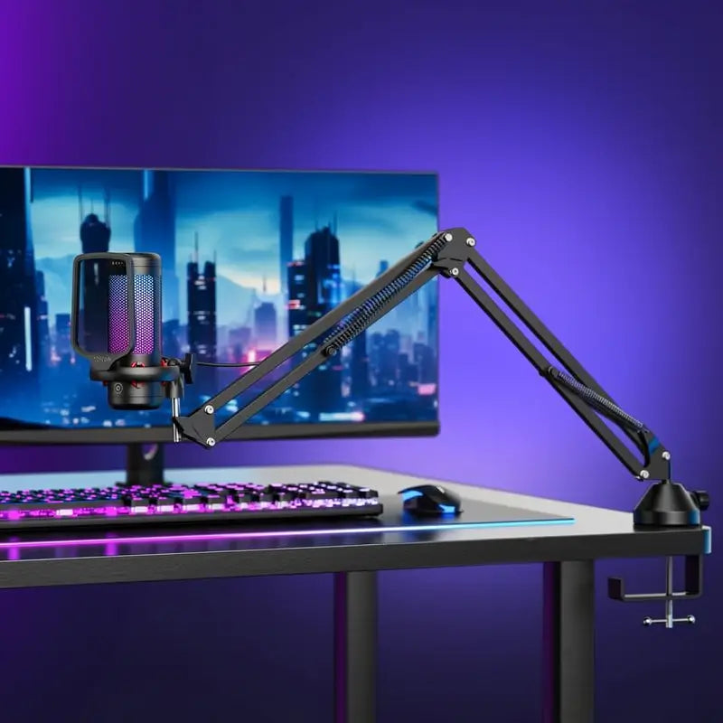 Micrófono de Condensador USB Cardioide con Iluminación RGB Ajustable para Gaming, Transmisión en Vivo, PS4/5, PC, Kit de Grabación de Audio para Podcast