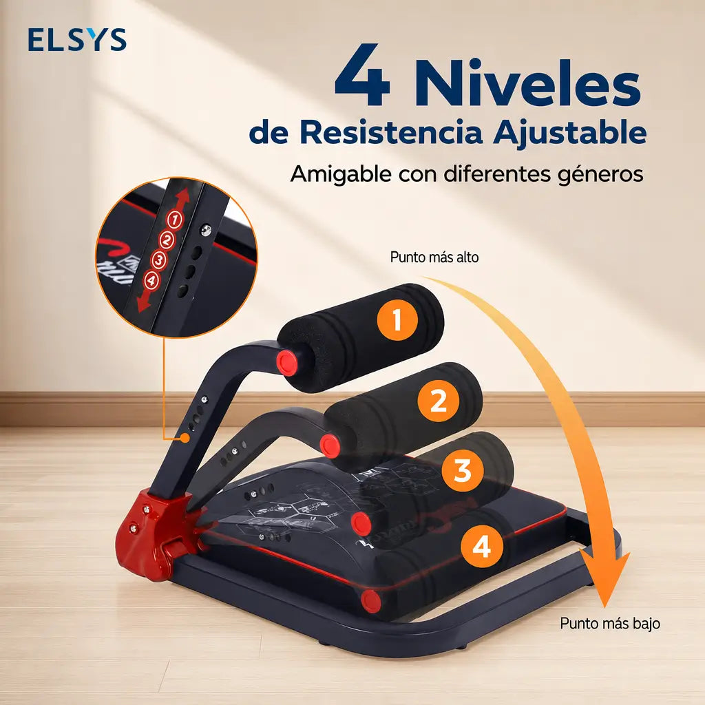 Máquina abdominal plegable con resistencia ajustable y rebote automático para entrenar core y cuerpo completo en casa sin ocupar mucho espacio
