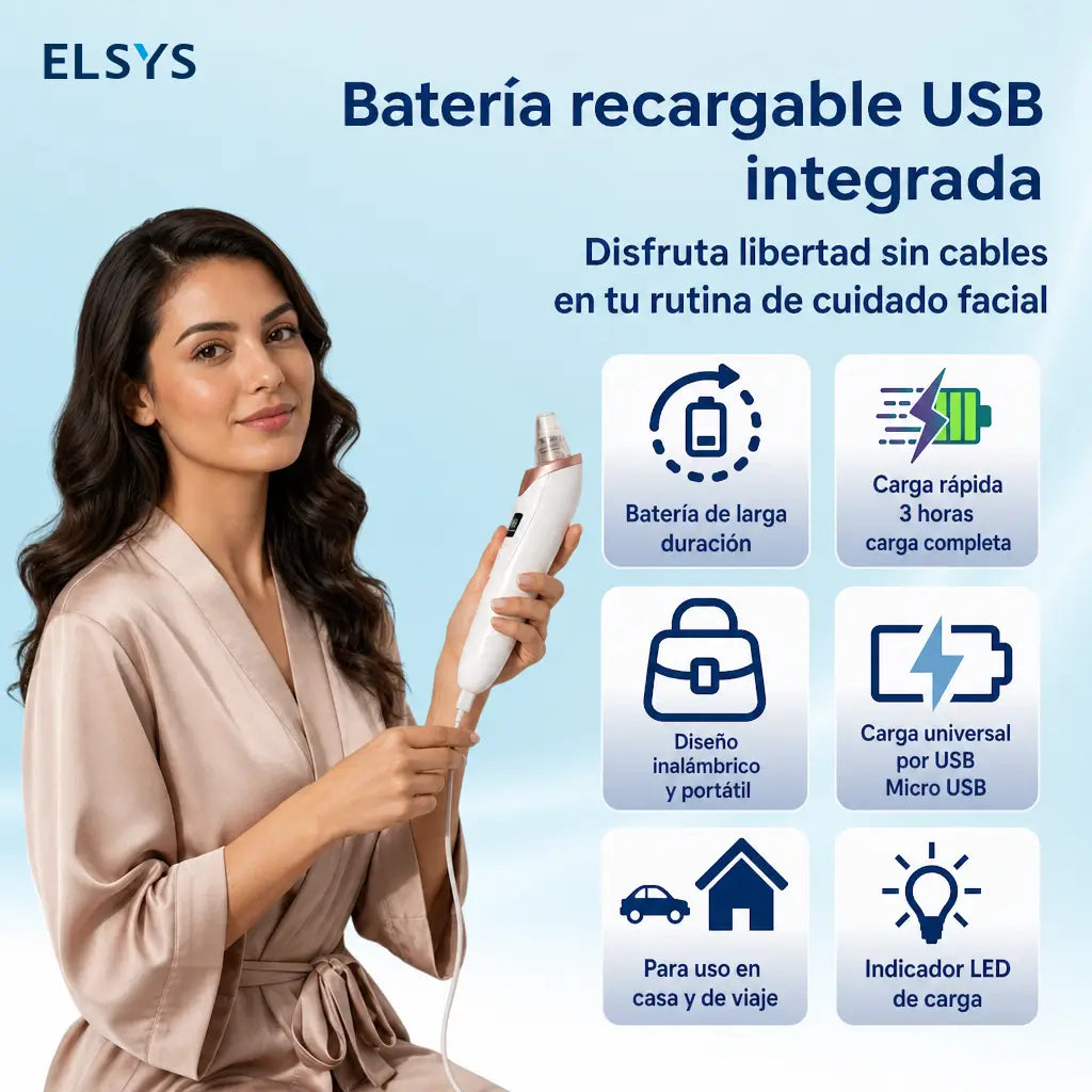 Aspirador de puntos negros recargable USB con 3 niveles de succión para limpieza facial profunda en casa o de viaje