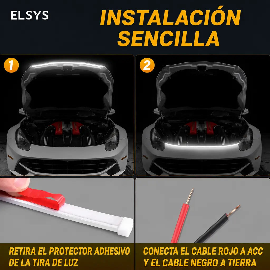 Tira LED para cofre de auto 1.8 m con luz azul hielo y efecto dinámico para manejo nocturno e instalación adhesiva fácil