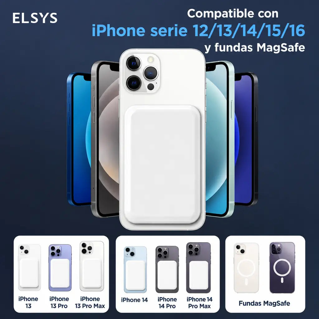 Batería magnética 5000mAh compatible con MagSafe para iPhone 12 a 16, cargador inalámbrico compacto para viajes, oficina y uso diario cotidiano