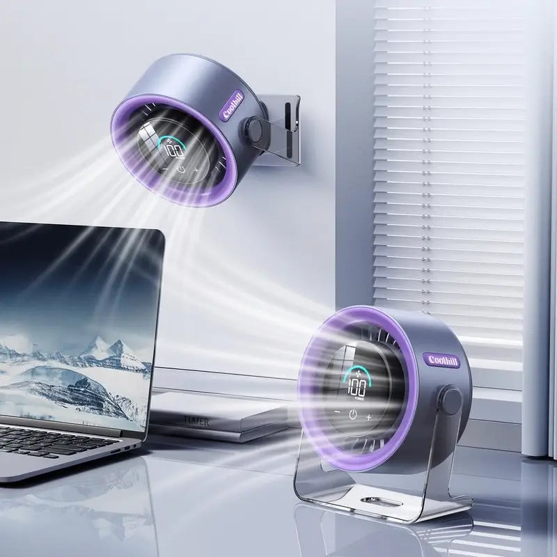 Ventilador de Escritorio Turbo Portátil para Oficina y Viajes con Pantalla Digital de 100 Velocidades Silencioso con Batería Recargable y Doble Modo de Ajuste
