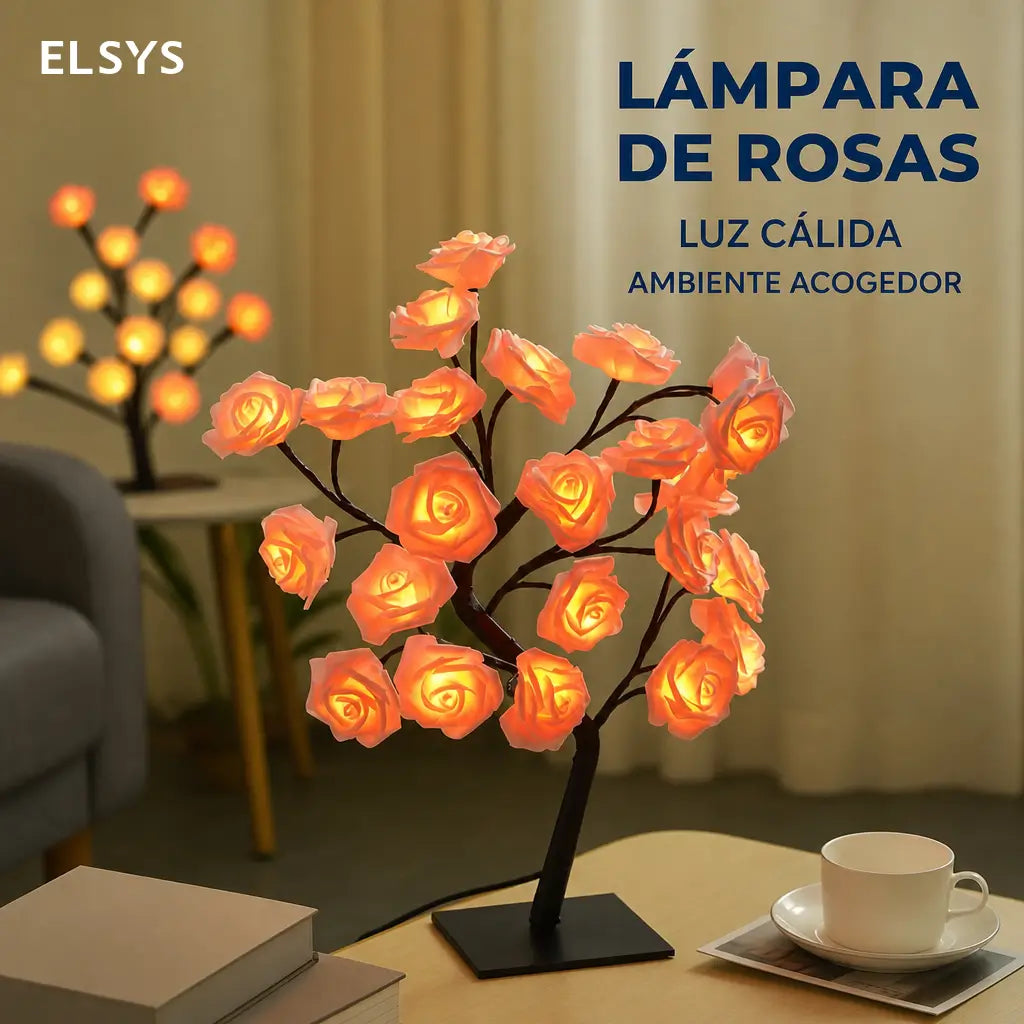 Lámpara de mesa USB en forma de árbol con rosas LED, luz cálida decorativa para recámara, buró y regalo romántico especial