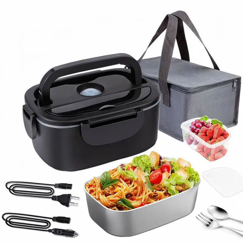 Lonchera Eléctrica Portátil de 80W, Calentador de Comida de 1.8L para Adultos con Cubiertos y Bolsa Térmica, Calentador Electrónico para Coche, Hogar y Oficina