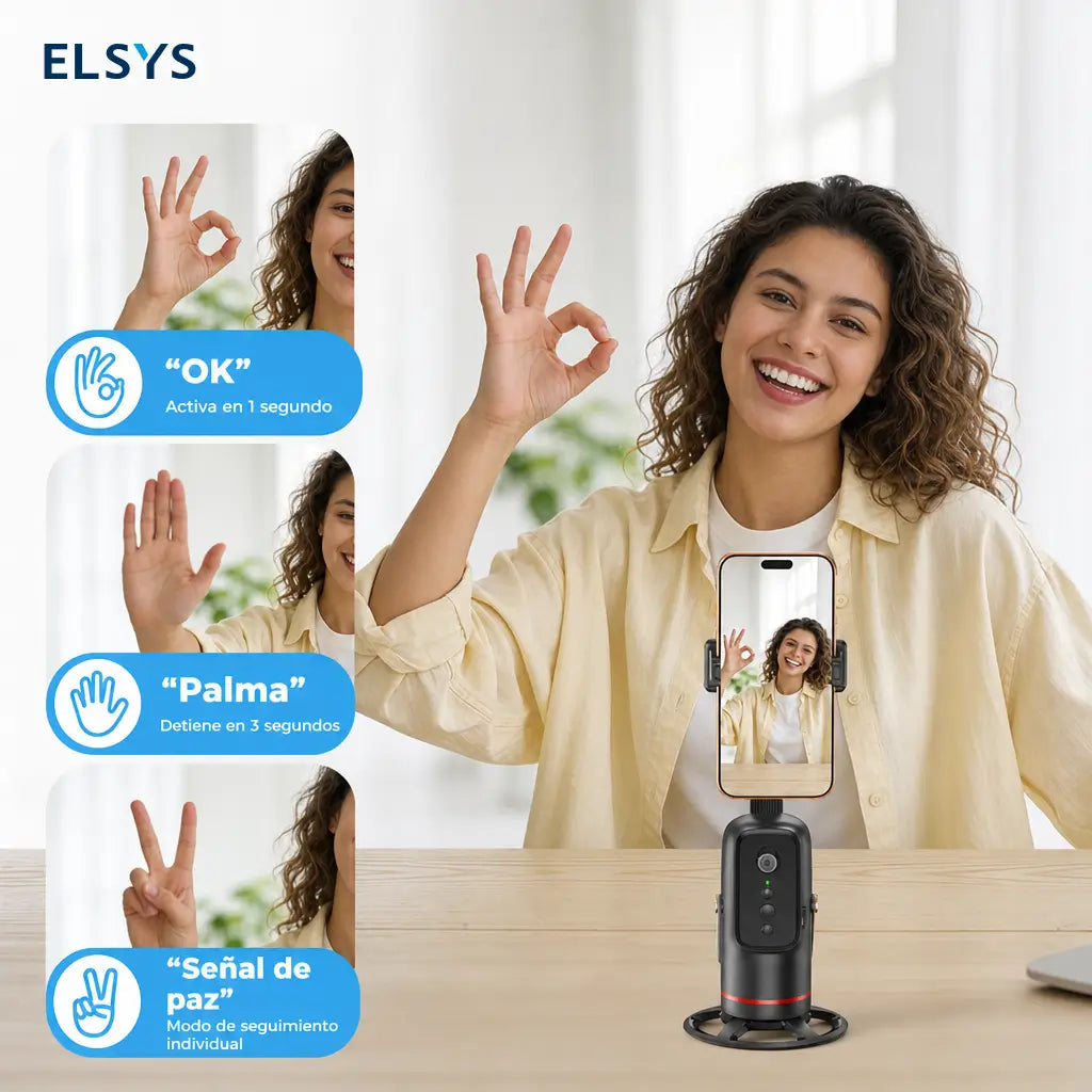 Soporte inteligente para celular con seguimiento facial 360° y control por gestos para lives, vlogs y selfies creativos diarios