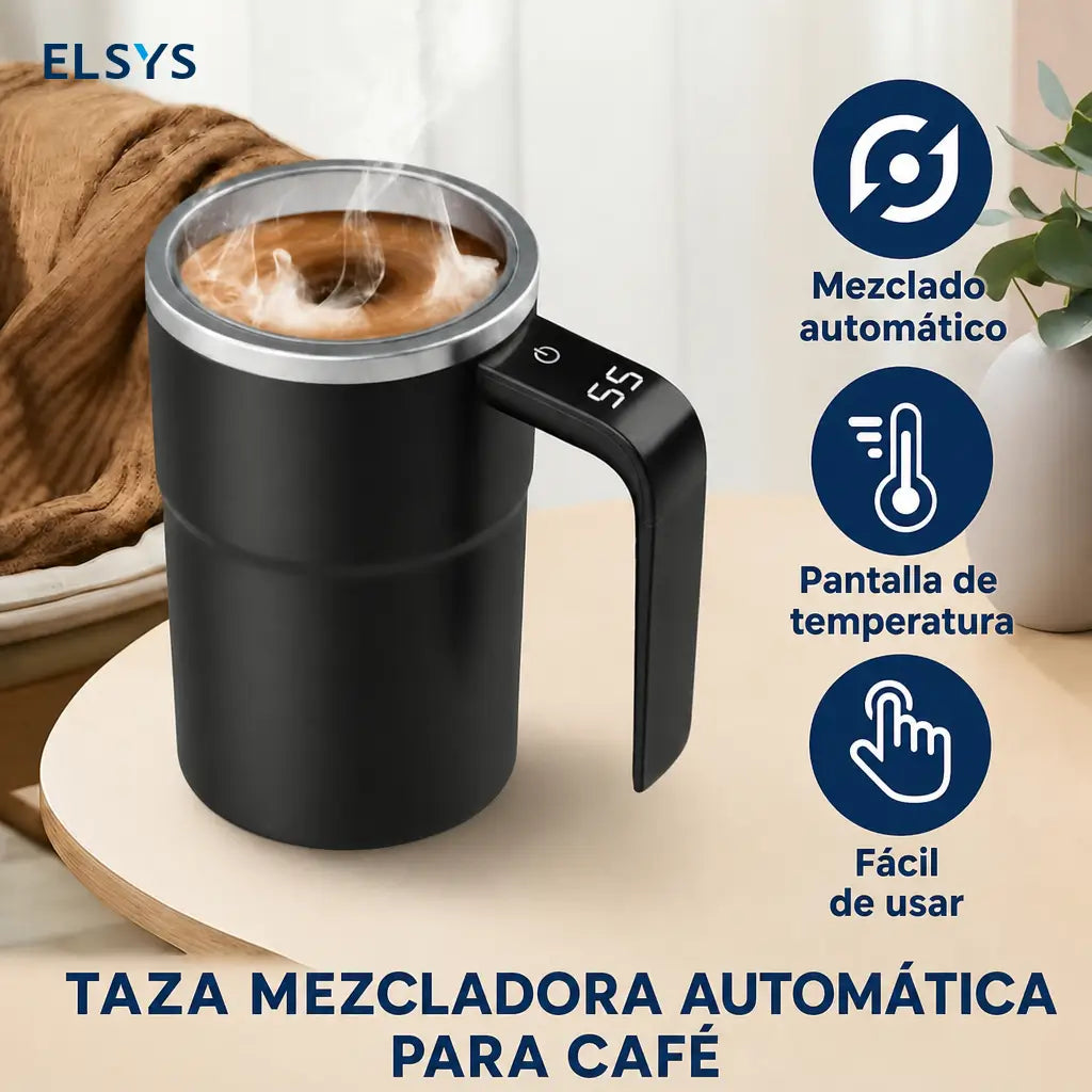 Taza mezcladora automática recargable de acero 304 con termómetro LCD para café, leche y bebidas en oficina o viaje sin cuchara