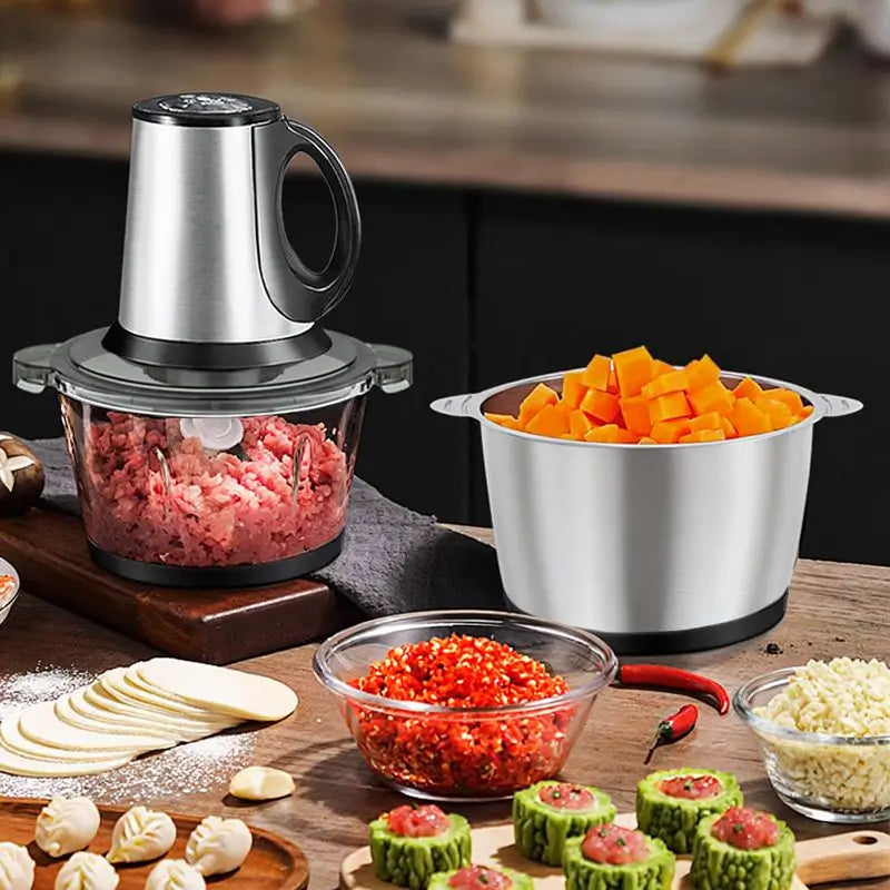 Procesador de Alimentos para Bebé y Molino de Carne de 2L - Incluye 2 Aspas y 2 Tazones Aptos para Lavavajillas, Motor de Cobre Puro para Papillas, Nueces y Carne, Diseño Silencioso y Libre de BPA