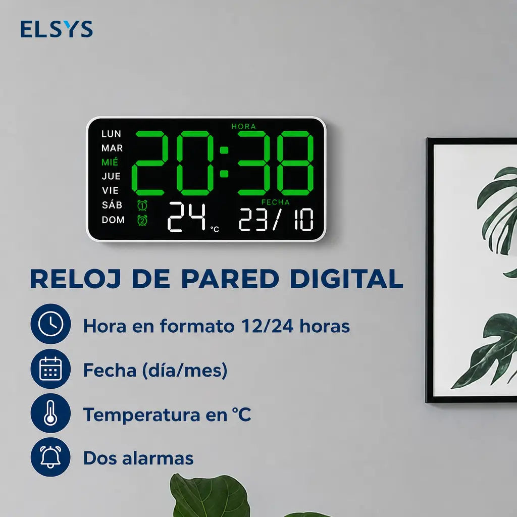 Reloj despertador digital grande con pantalla LED visible, activación por voz, temperatura y doble alarma para buró, sala o pared en casa