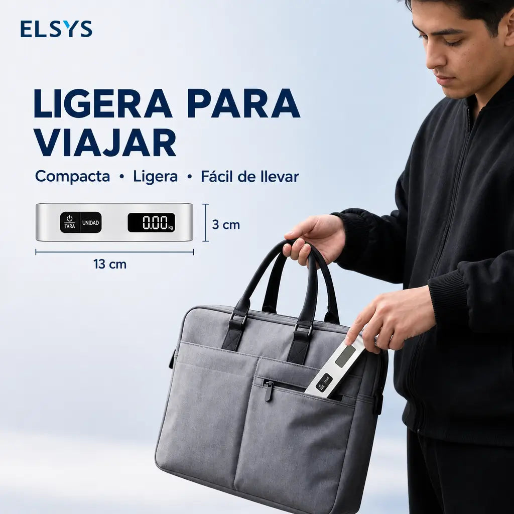 Báscula Digital Portátil para Equipaje con Termómetro y Pantalla LCD, Correa con Gancho para Pesar Maletas en Viajes