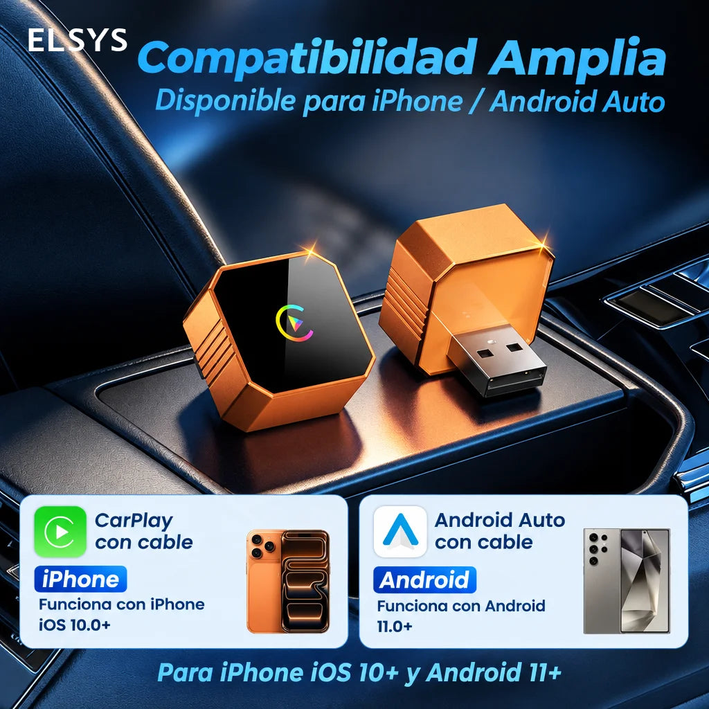 Adaptador inalámbrico CarPlay y Android Auto con 2 cables