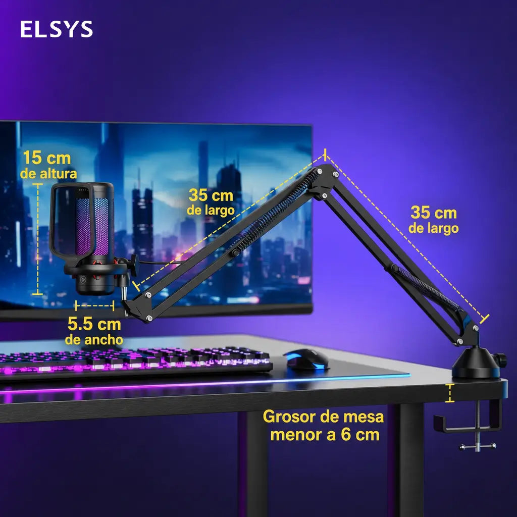 Micrófono USB de condensador TC310 con iluminación RGB ajustable, conexión USB-A y Type-C para gaming, streaming y podcast en PC Mac