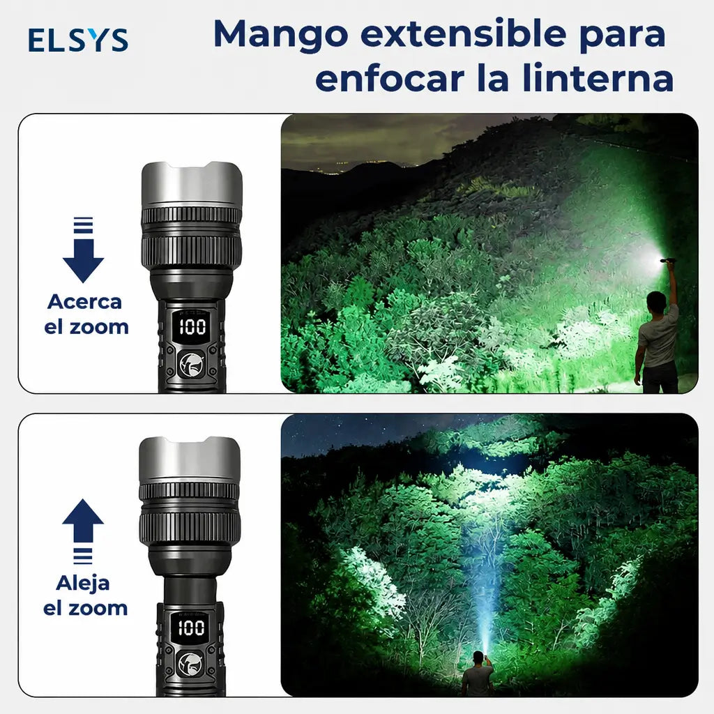 Linterna LED recargable 2 en 1 de 2200 lúmenes con power bank para camping y emergencias