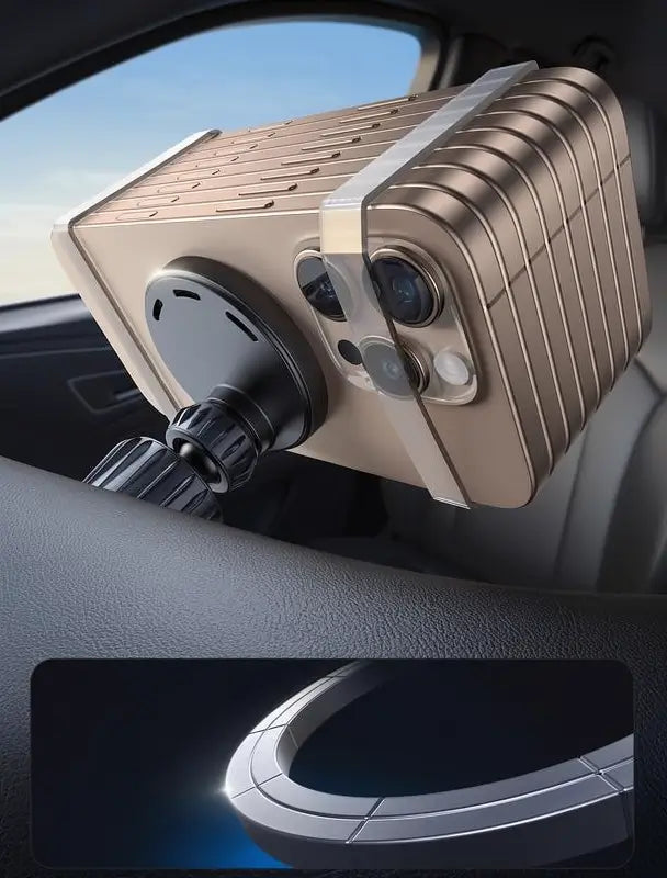 Cargador MagSafe de 15W para Auto y Soporte Magnético – [Clip para Rejilla y Adhesivo para Tablero 2 en 1] Porta Celular Inalámbrico de Carga Rápida para iPhone 16/15 Pro Max Ajustable