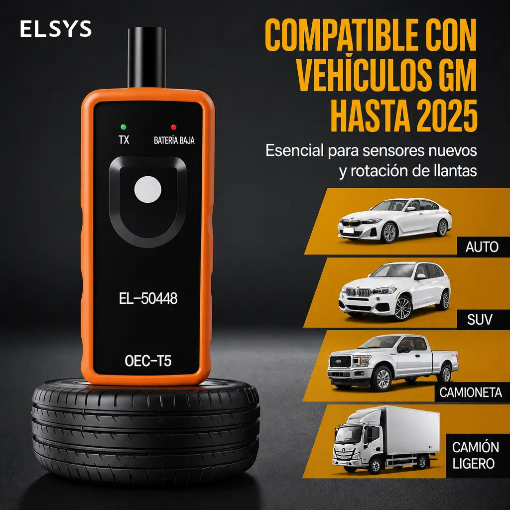 Herramienta de reaprendizaje TPMS EL-50448 para sensores 315/433MHz en autos GM, Buick, Chevy y Cadillac, ideal para rotación o cambio de llantas