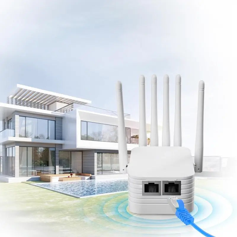 Extensor de WiFi 2025 de 6 Antenas, Amplificador de Señal Potente Doble Banda 1200Mbps, Cobertura hasta 1,100 m² y 100 Dispositivos, Repetidor con Puerto Gigabit y Conectividad IA, Ideal para Home Office y Streaming