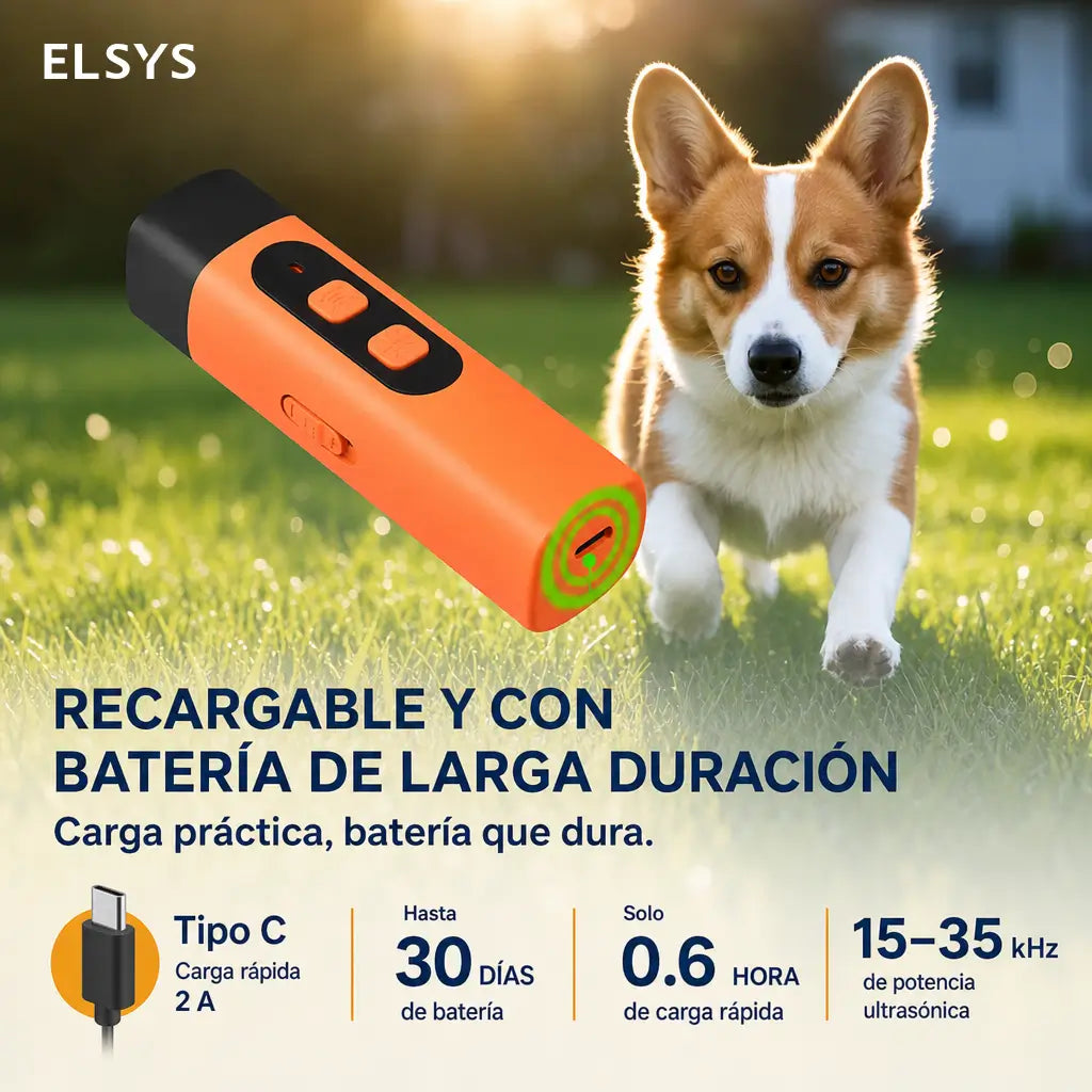 Dispositivo sónico recargable para entrenamiento canino con linterna LED y alcance de 9.1 m (30 ft) para ladridos diarios