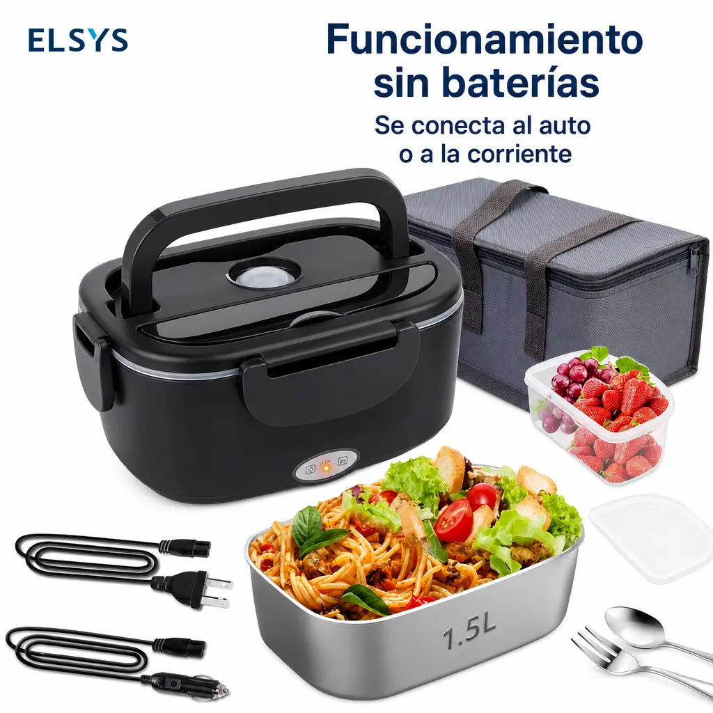 Lonchera eléctrica portátil 1.8L con calentamiento 80W y conectores 12V/24V/110V para comer caliente sin microondas diario