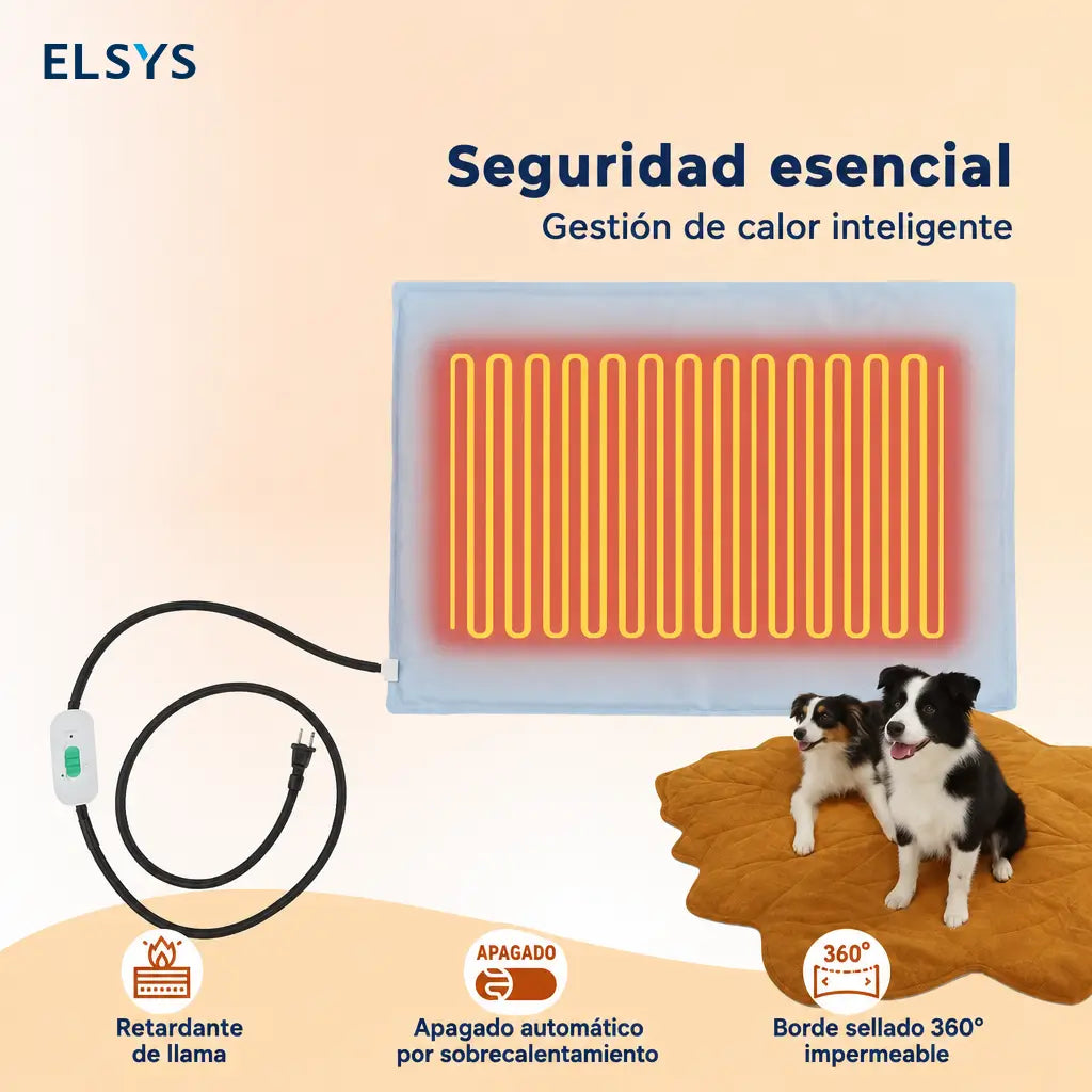 Tapete térmico para perros y gatos con 2 temperaturas, funda lavable y cable antimordidas para cama, jaula o kennel
