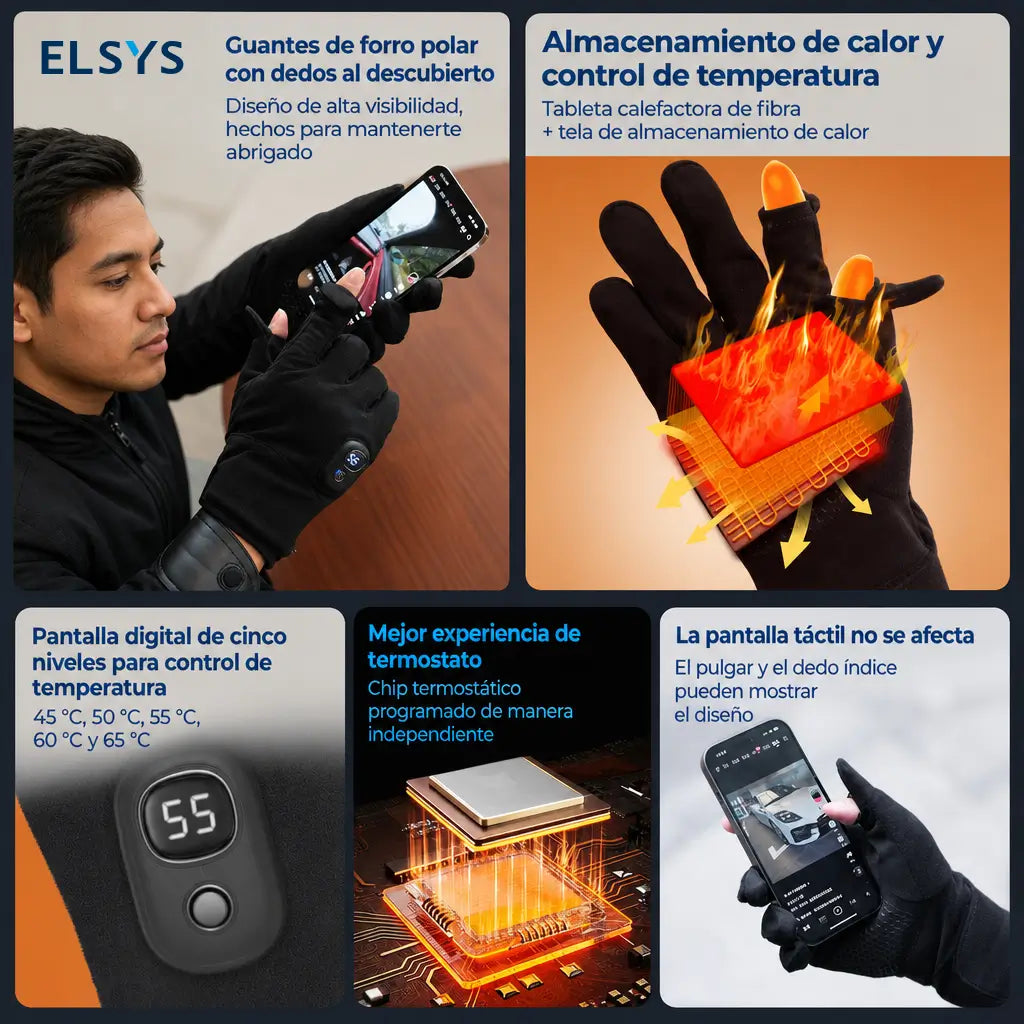 Guantes térmicos recargables con pantalla digital y 5 niveles de calor para ciclismo y actividades al aire libre en clima frío diario