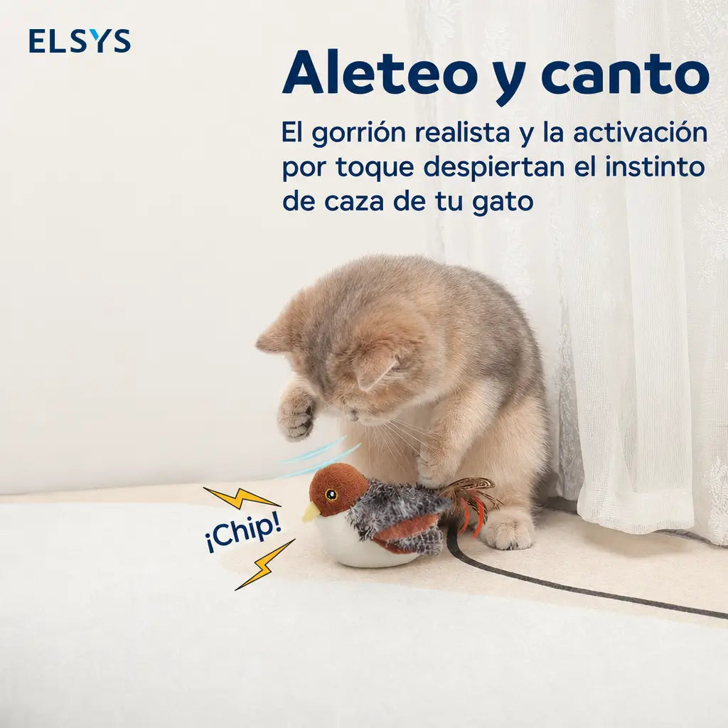 Juguete interactivo para gato con ave que aletea, sonido de pájaro y carga USB para ejercicio de caza diario en interiores