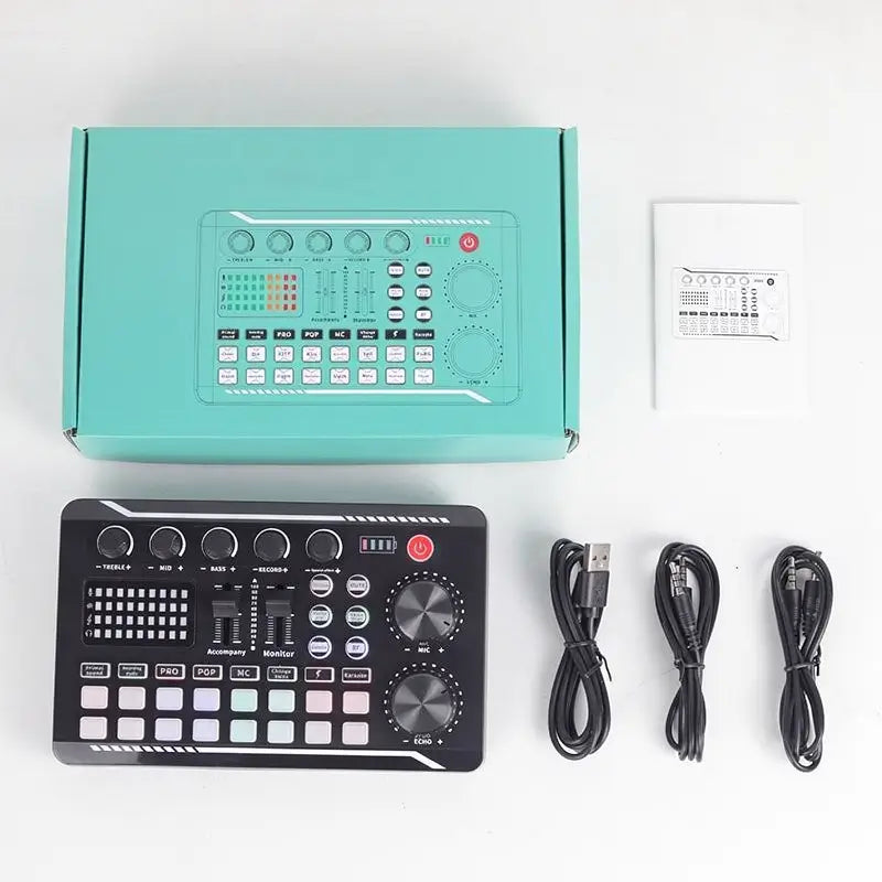 Mezcladora de Audio Tarjeta de Sonido en Vivo F998, Interfaz de Audio para Podcast con Efectos DJ, Cambiador de Voz con Efectos de Sonido para Karaoke, Streaming y Grabación, Kit de Tarjeta de Sonido Digital Portátil para PC Gamer