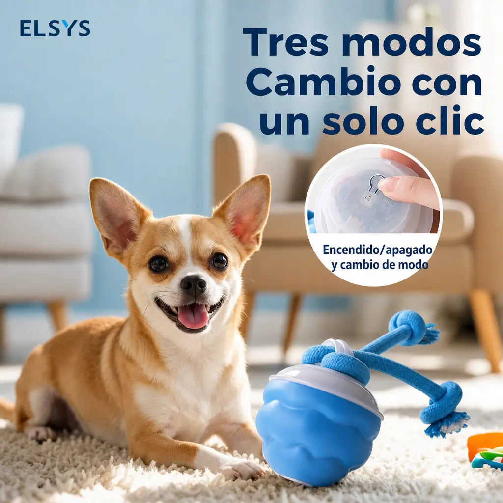 Pelota interactiva recargable para mascotas con movimiento automático y sonido, ideal para juego diario de perros pequeños y gatos en casa