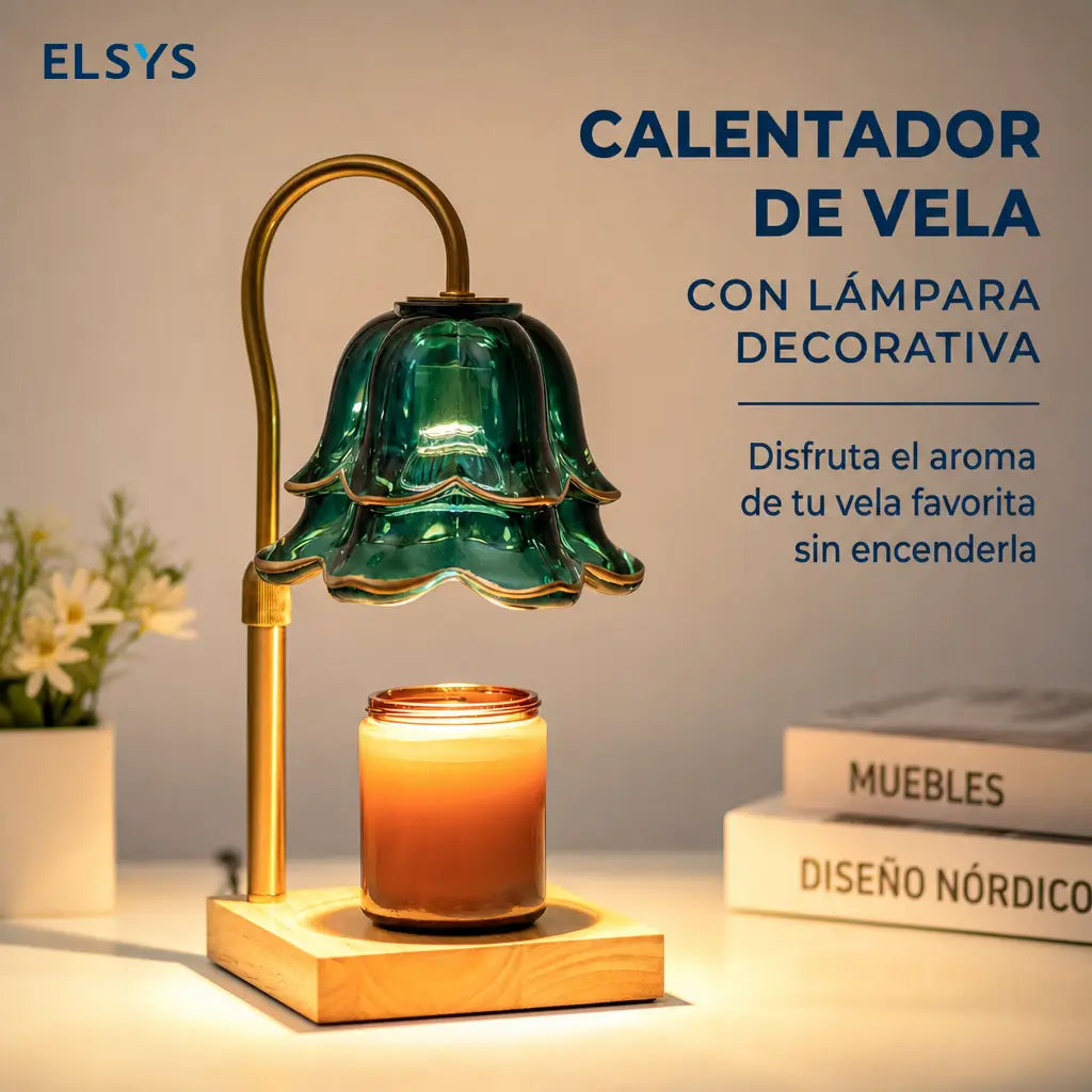 Lámpara calentadora de velas con temporizador, intensidad regulable y altura ajustable, diseño floral para recámara, sala y regalo especial