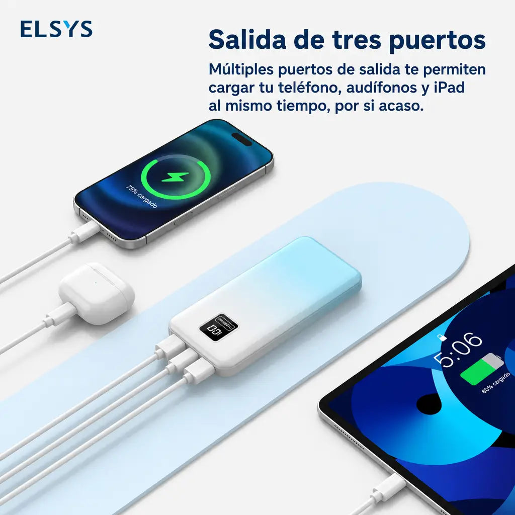 Paquete de 2 power banks 10000mAh con carga rápida 22.5W, 3 puertos y pantalla LED para celular, tablet y viajes diarios