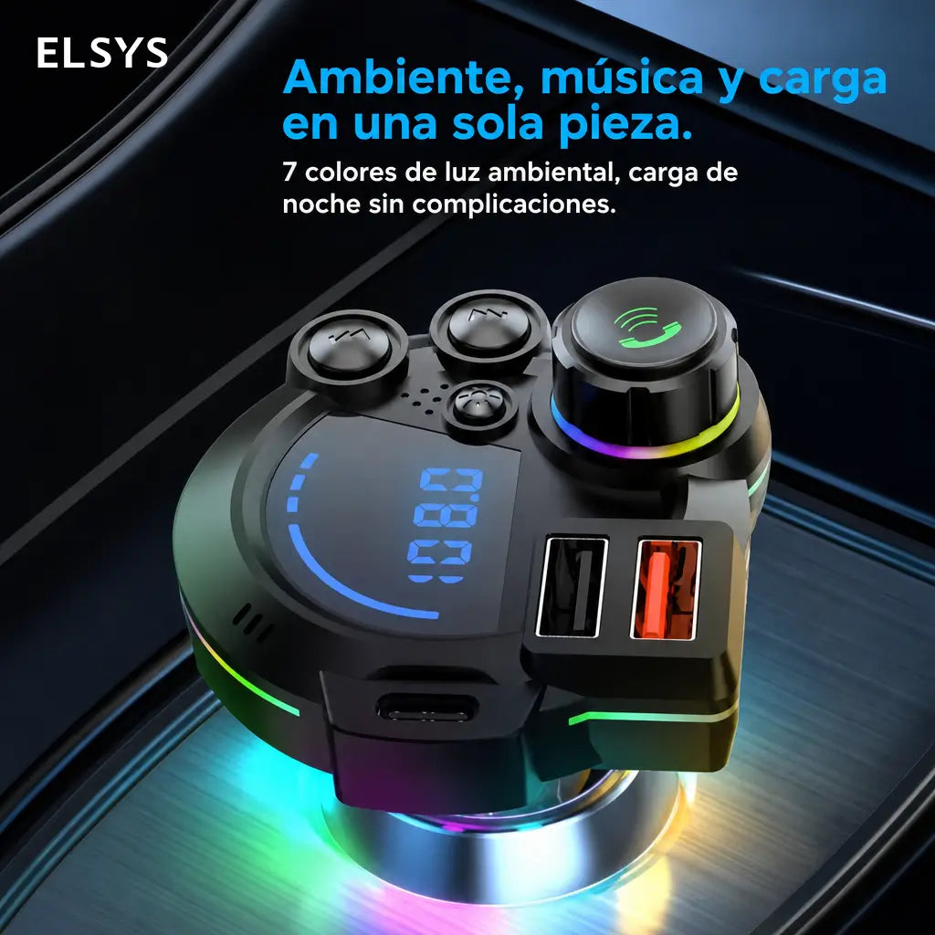 Transmisor FM Bluetooth 5.3 para auto con carga PD 20W y QC 3.0, llamadas manos libres y luz RGB para viajes