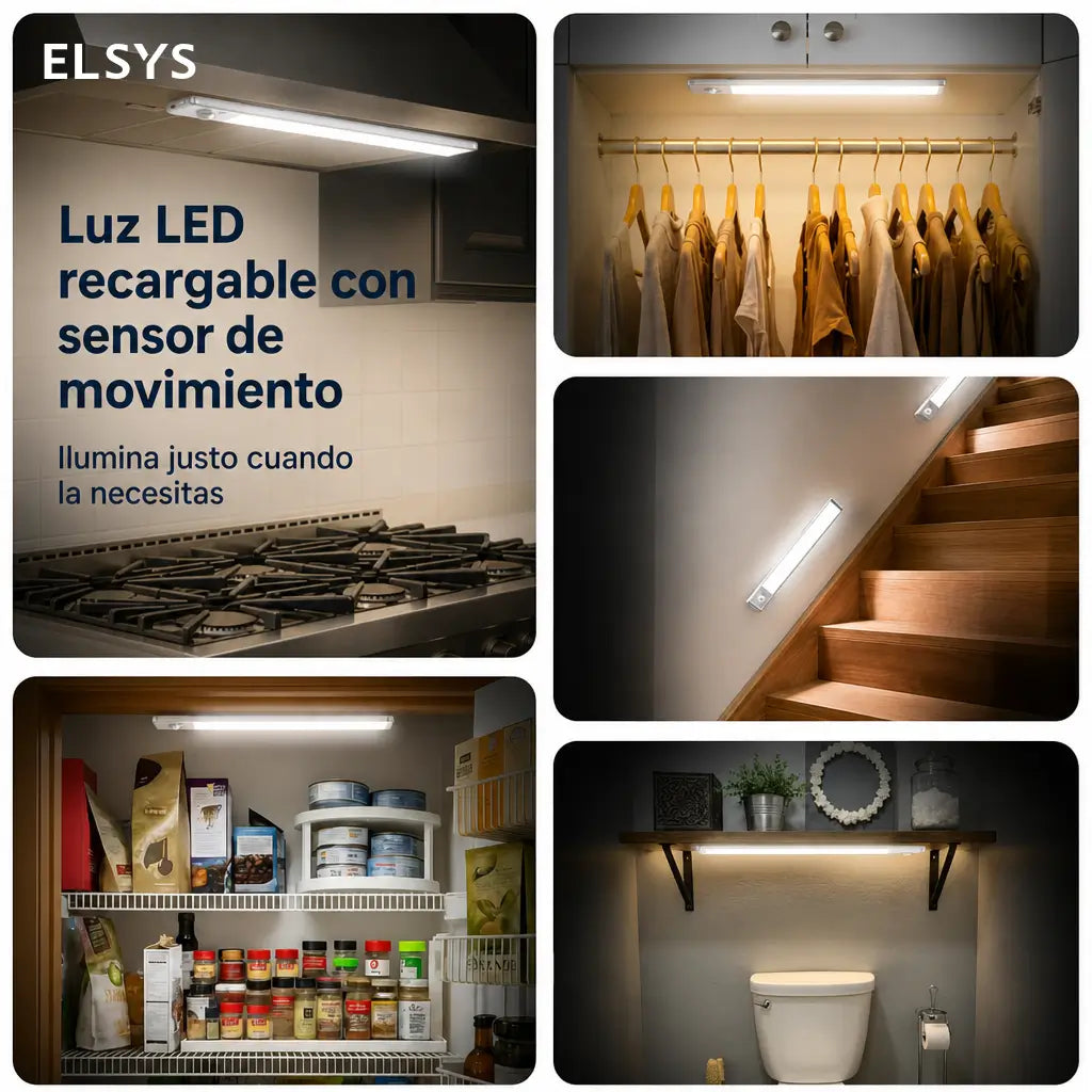 Lámparas LED bajo gabinete con sensor de movimiento, recargables USB-C y luz regulable para cocina, clóset, escaleras, paquete de 2 piezas