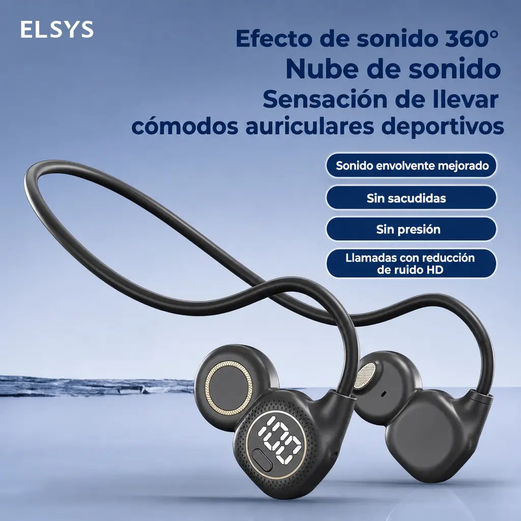 Audífonos deportivos open-ear Bluetooth 5.4 resistentes al sudor, con batería de 8 horas y ajuste seguro para correr diario