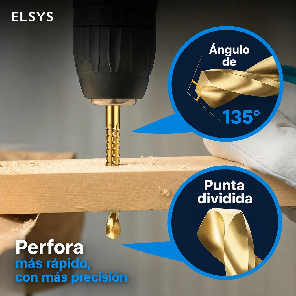 Juego de 6 brocas HSS titanizadas 3 en 1 para perforar, cortar y pulir metal, madera y plástico