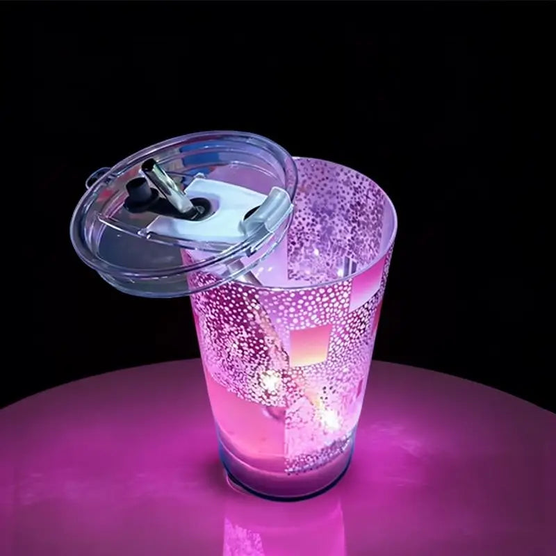 Vaso LED Luminoso para Fiestas de 415ml con Tapa y Popote - Colores Personalizables