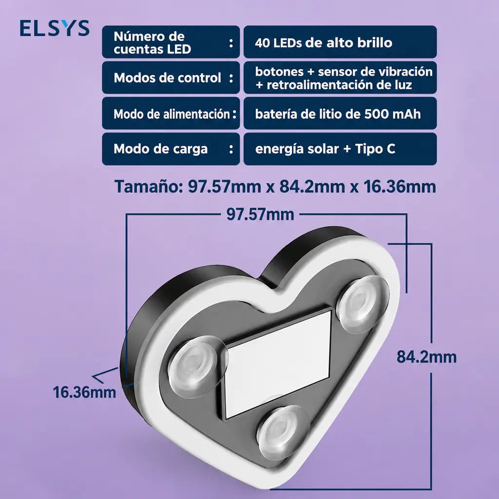 Luz LED neón solar en forma de corazón para pilar C, decoración interior inalámbrica para personalizar tu auto moderna y ecológica