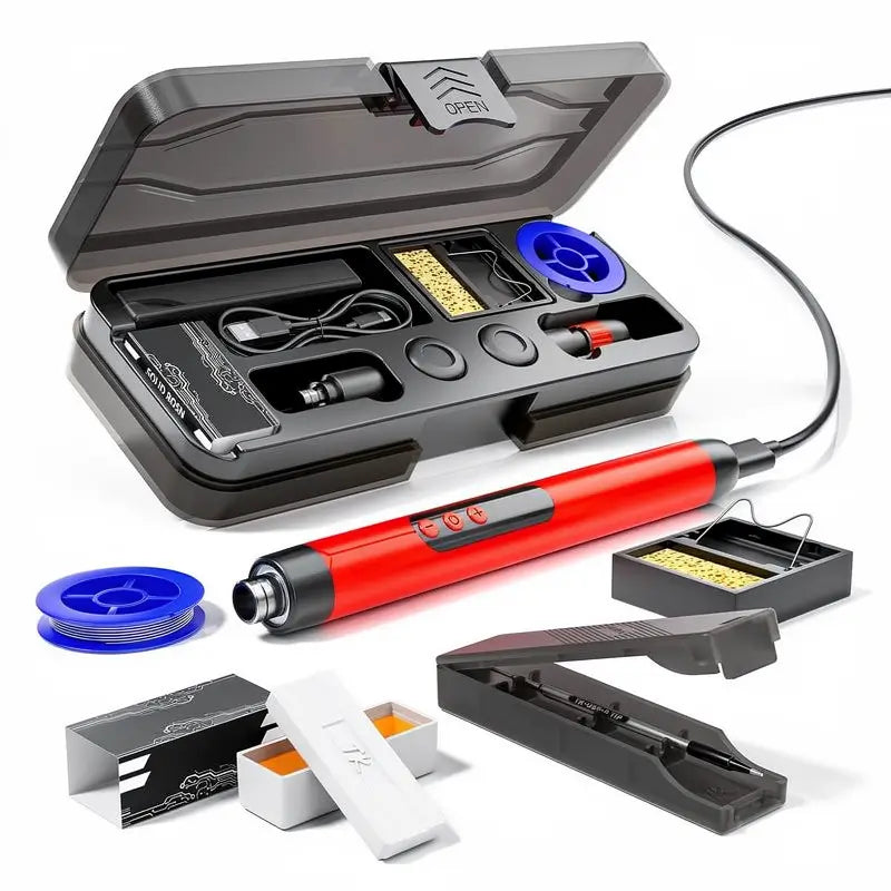 Cautín Eléctrico Portátil con Pantalla LCD y Temperatura Ajustable, Kit de Soldadura con Estuche de Almacenamiento, Herramienta de Soldadura para Electrónica