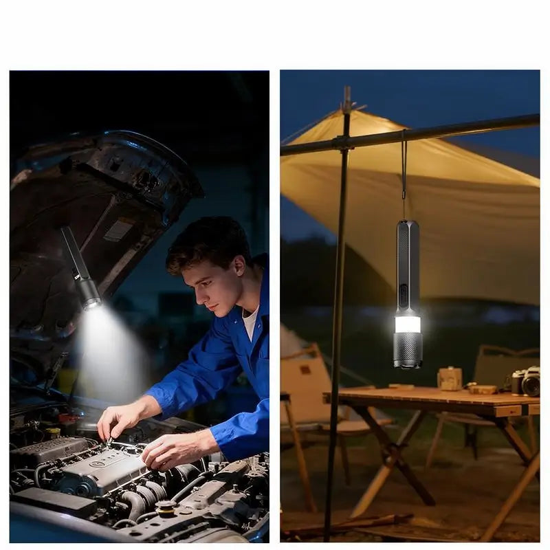 Linterna LED Recargable de 2000 Lúmenes, Táctica con Zoom Ajustable, Pantalla Digital y Base Magnética, 7 Modos de Iluminación para Camping, Senderismo y Emergencias