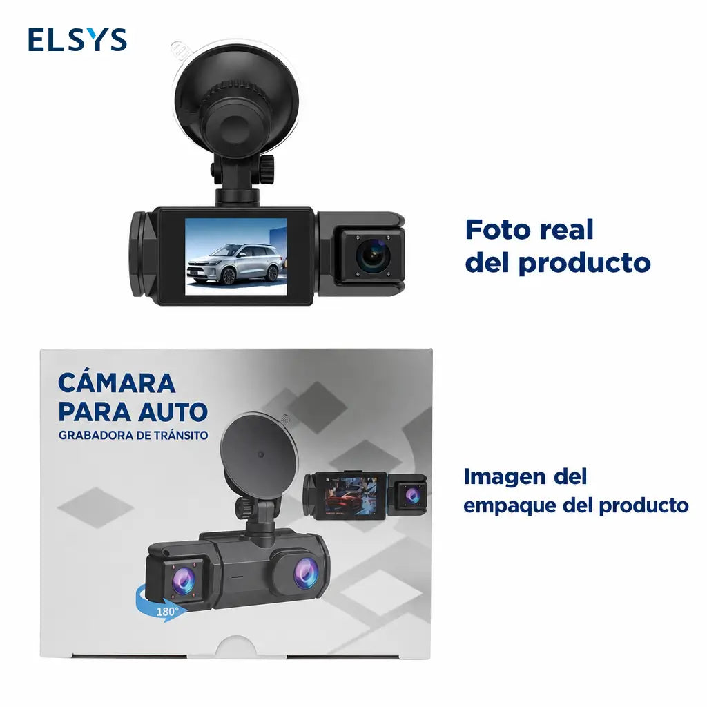 Cámara DVR compacta para vehículo con pantalla, 1080P frontal y cámara giratoria 180° para vigilar camino e interior en cada trayecto con mayor control