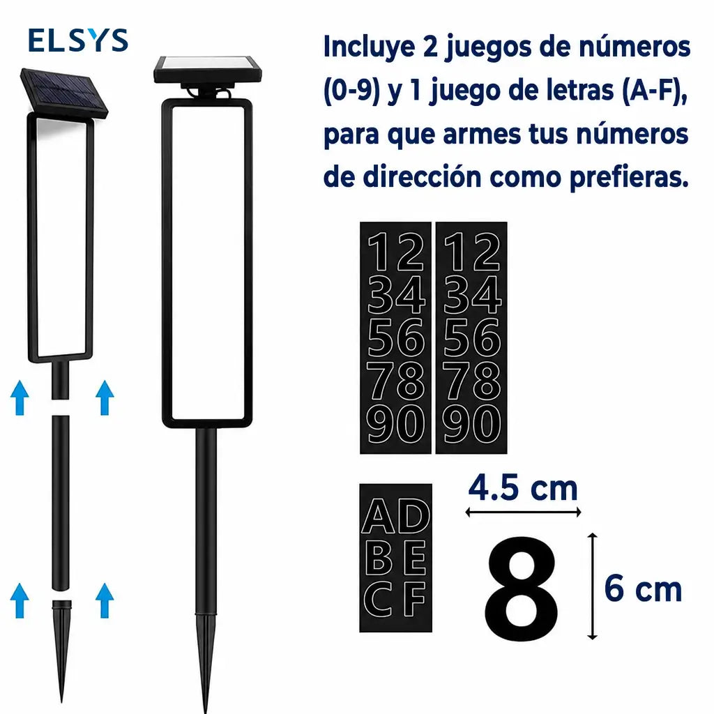 Letrero solar LED para número de casa con estaca, luz blanca o cálida y placa personalizable para entrada, jardín o patio