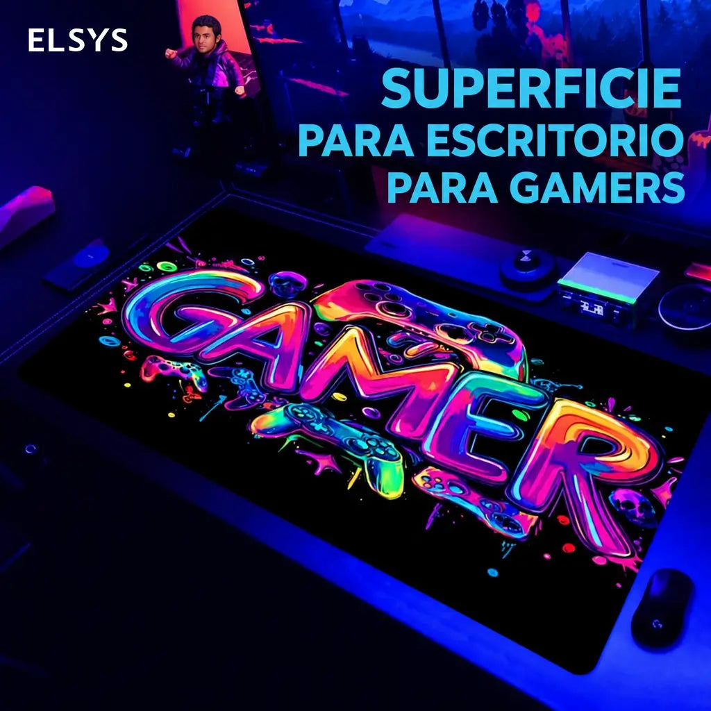 Mousepad gamer de goma antiderrapante con gráficos UV reactivos, formato grande para teclado, mouse y escritorio de juego en casa u oficina