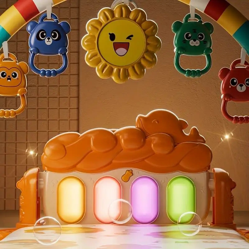 Tapete de Juego Educativo Colorido para Bebés con Piano Musical y Juguetes Colgantes, Alfombra de Poliéster Lavable