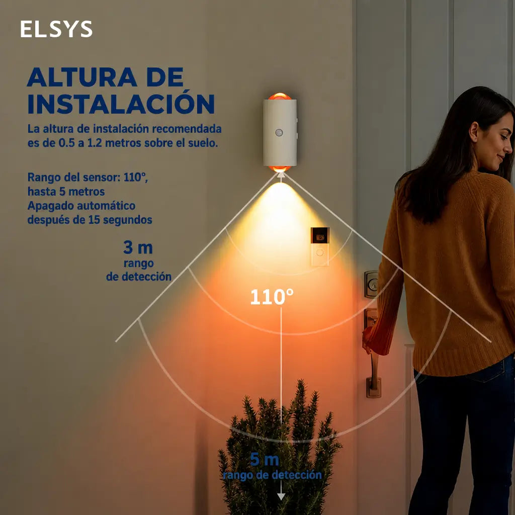 Lámpara LED nocturna recargable con sensor de movimiento y luz RGB regulable, instalación magnética para recámara, escaleras, pasillos y entrada hogar