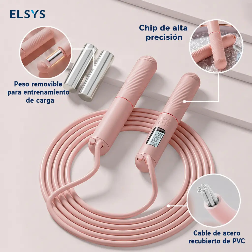 Cuerda para saltar ajustable con contador integrado, mango antiderrapante y opción con peso para rutinas de fitness en casa