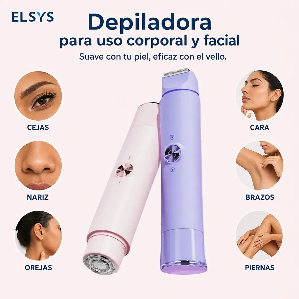 Afeitadora eléctrica 2 en 1 recargable USB con doble cabezal para depilación suave de rostro, piernas y zona bikini en casa