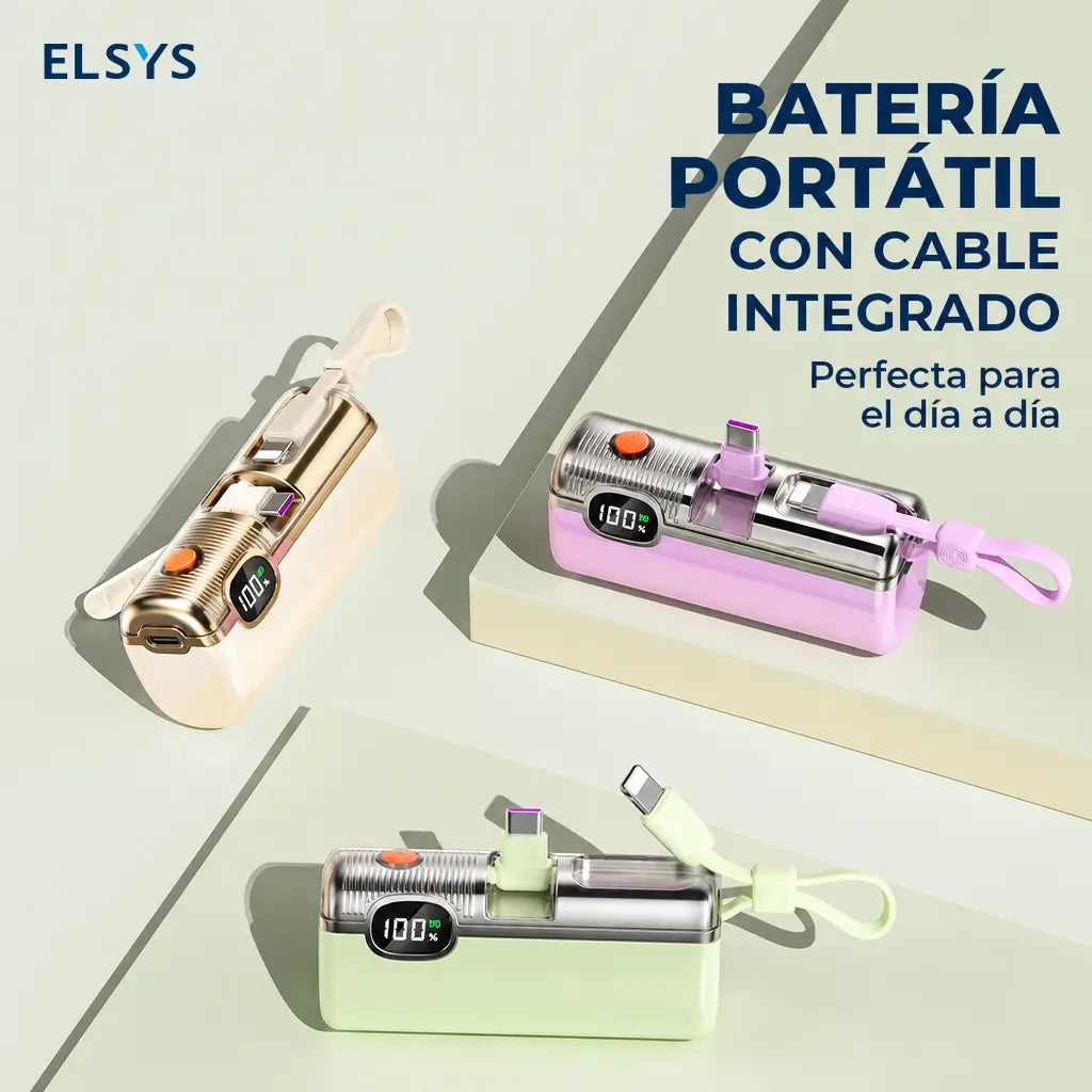 Power bank mini 5000mAh con carga rápida 22.5W, cable integrado y display digital para celular, viajes y emergencias sin cargar peso extra