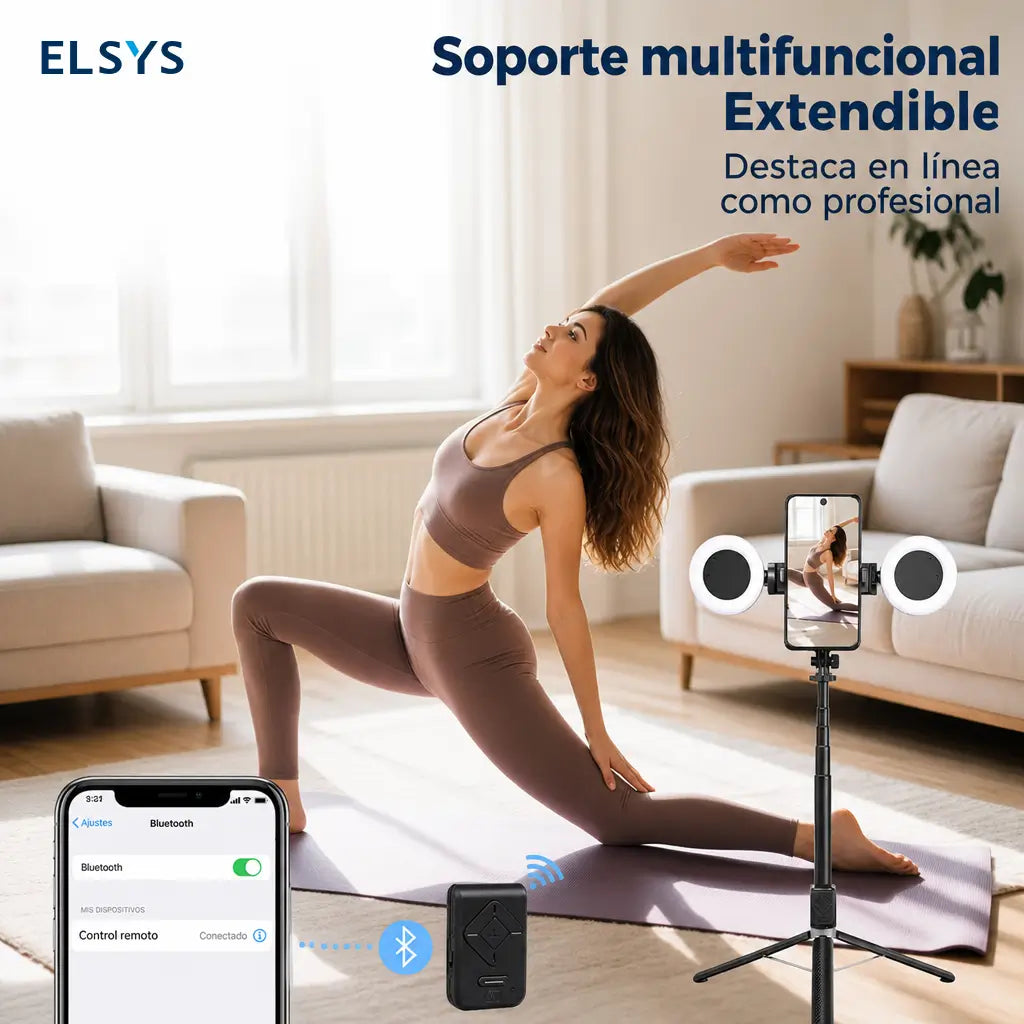 Tripié selfie 6 en 1 con luz LED ajustable y control Bluetooth para crear videos, lives y fotos estables con celular